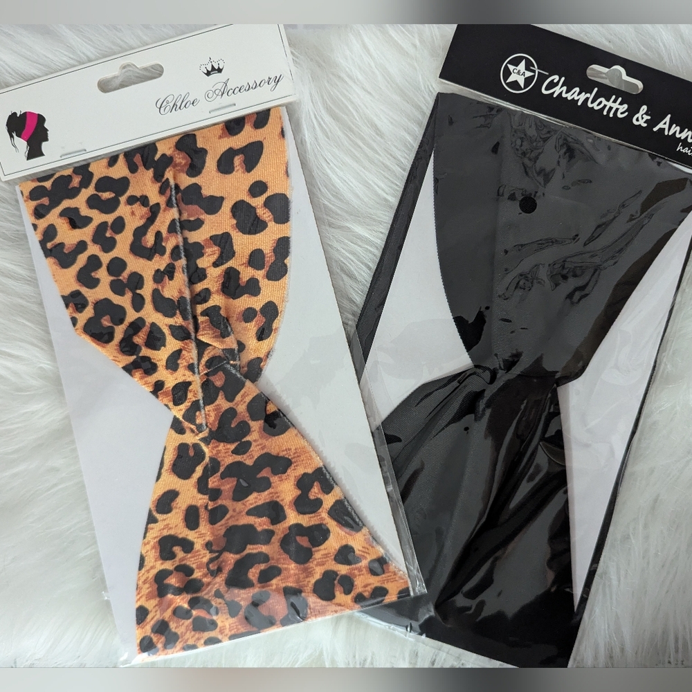 Leopard and Black Headband Set
